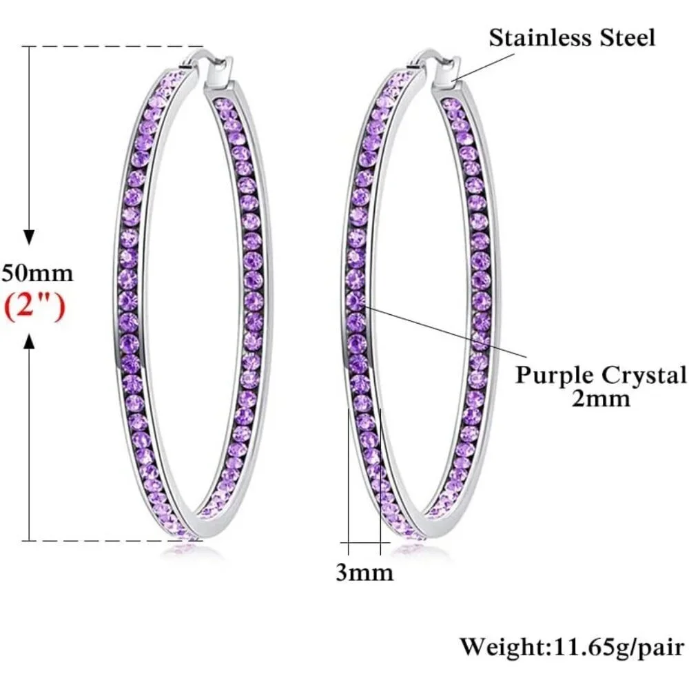 Multicolor Crystal Stainless Steel Hoop Earrings Big Hypoallergenic for Sensitiv